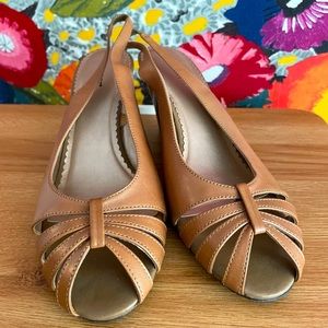 Rockport leather slingback wedge open toe sandals 8W tan